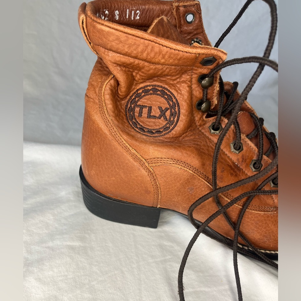 Western Tony Lama Tan Ol’ Buck Lace Up Tan Leather Ankle Boots Kiltie fringe ‘01 - Picture 4 of 16